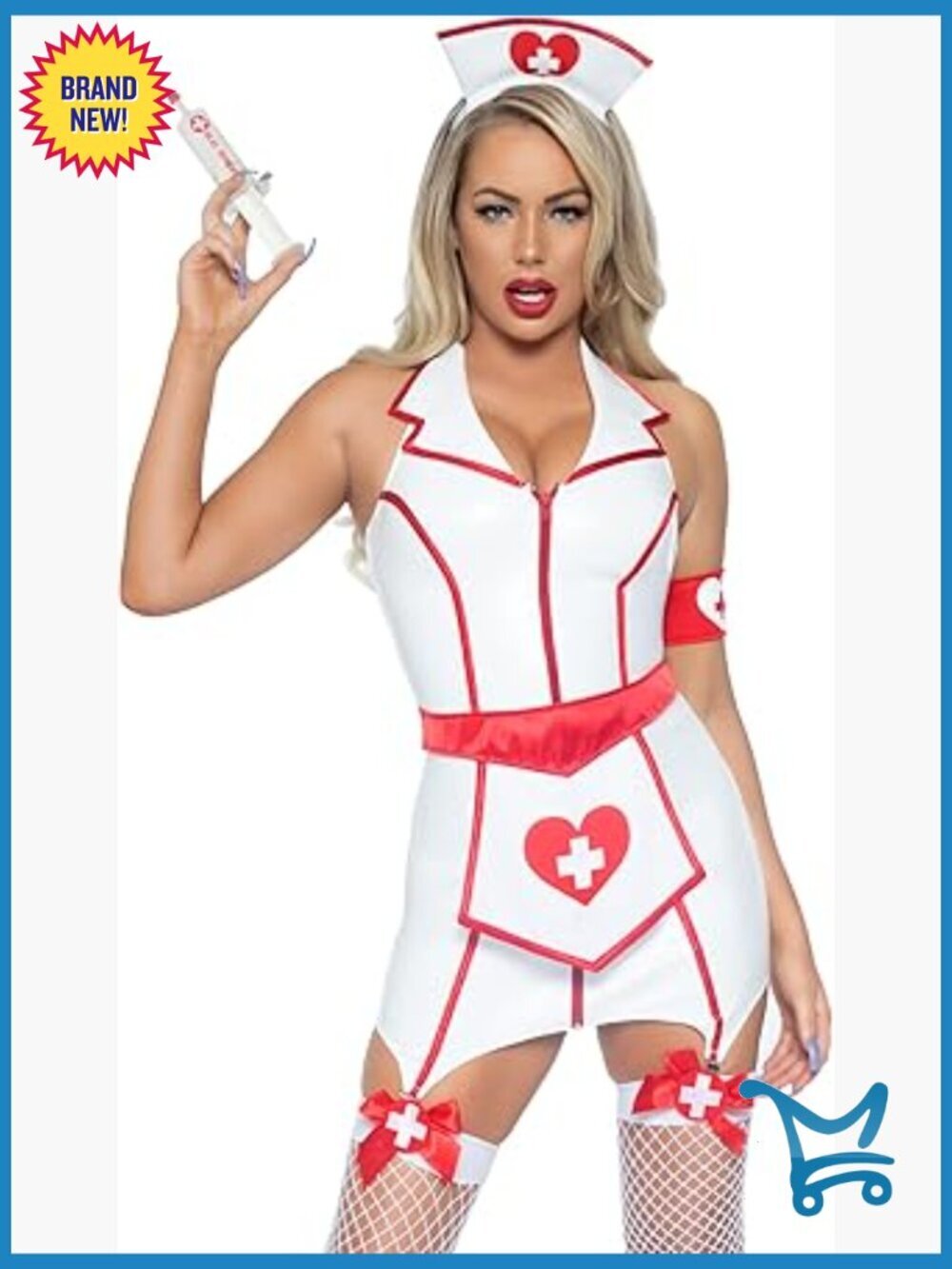 Sexy Nurse Costume with Vinyl Dress, Apron, Headpiece